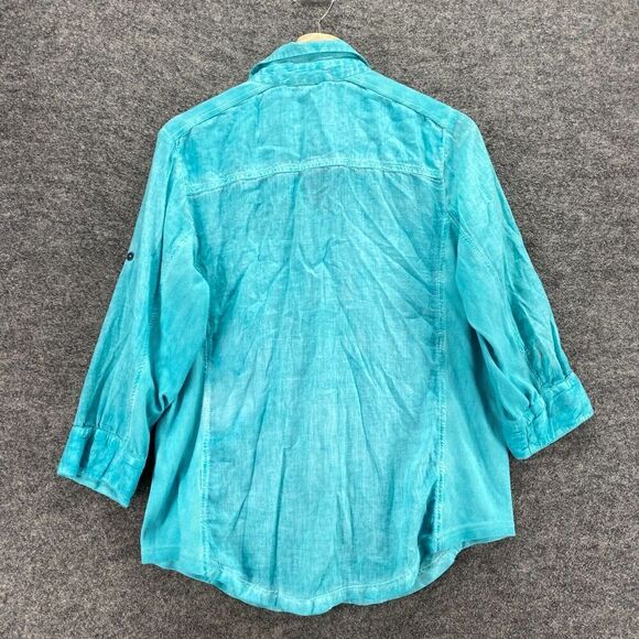Keren Hart Shirt Women M Medium Blue Button Up Collared Long Sleeve Cotton - Picture 2 of 9